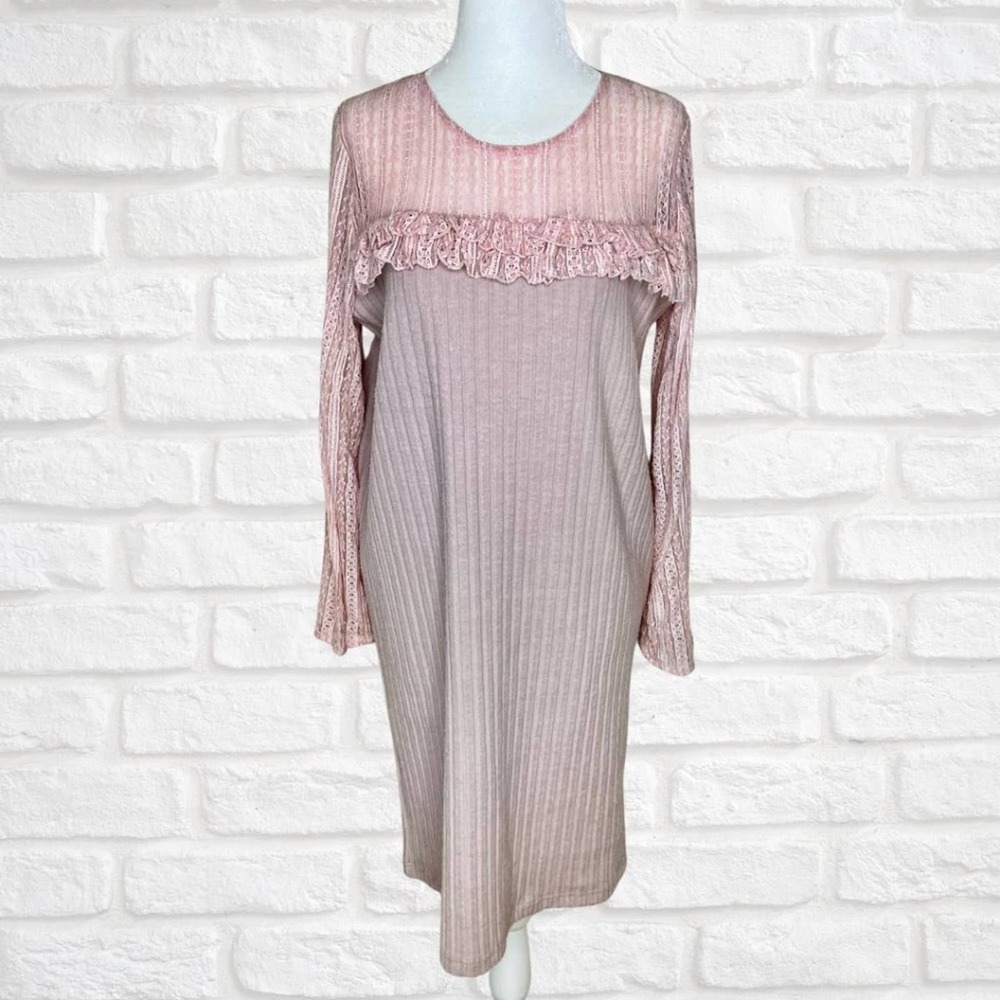 Anthro KAS New York 3/4-Sleeve Textured Lace Dress Pink/Blush Size Medium NWT